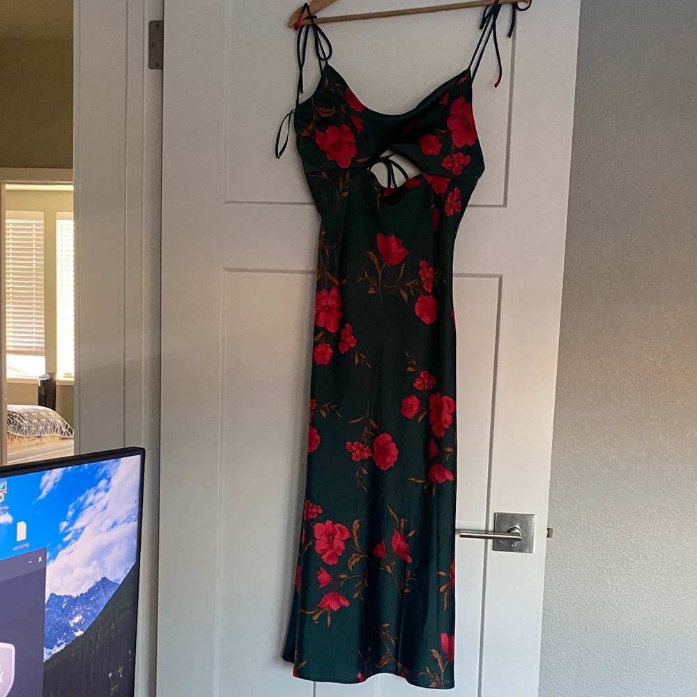 Floral Green and Red Dress